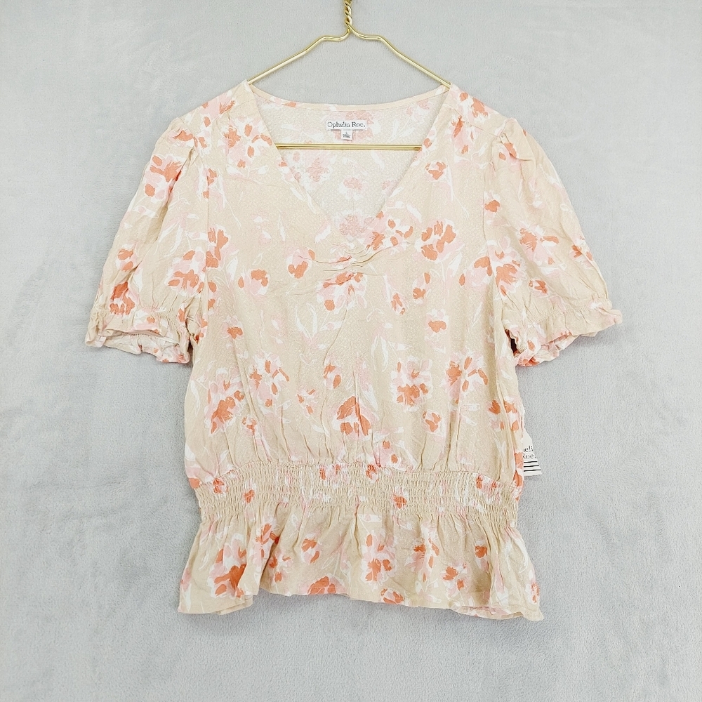 NEW Ophelia Roe Women's Cream Pink Summer Floral Blouse P6667